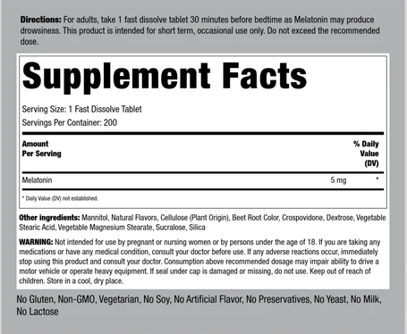 PipingRock Melatonin 5 mg 200 Tabletten